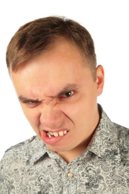 Angry man bites one's lip clipart