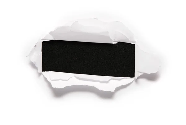 The sheet of paper with the rectangular hole against the black background 2 — Stock Photo, Image