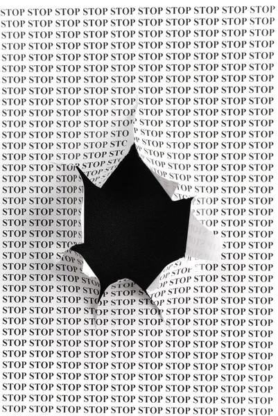 Yaprak kağıt baskı kelime stop ve bla karşı kesme delik — Stok fotoğraf