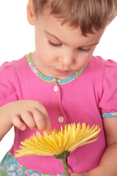 Kislány sárga virág — Stock Fotó