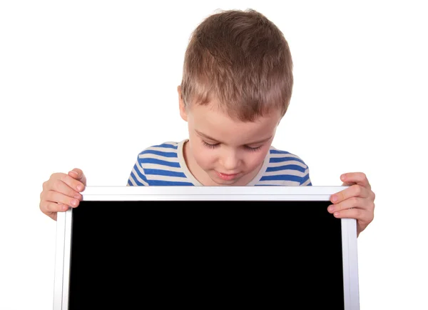 Хлопчик дивиться на дисплей — стокове фото