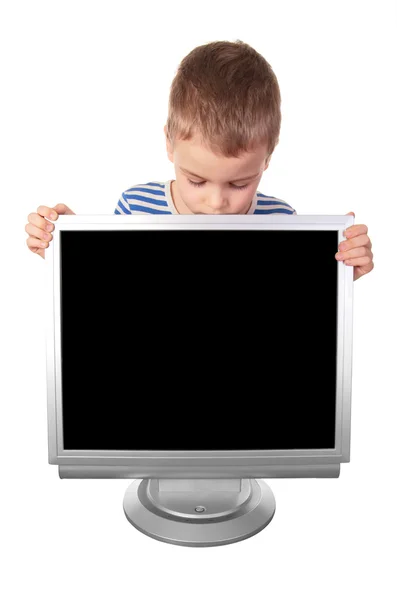 Kind en monitor — Stockfoto