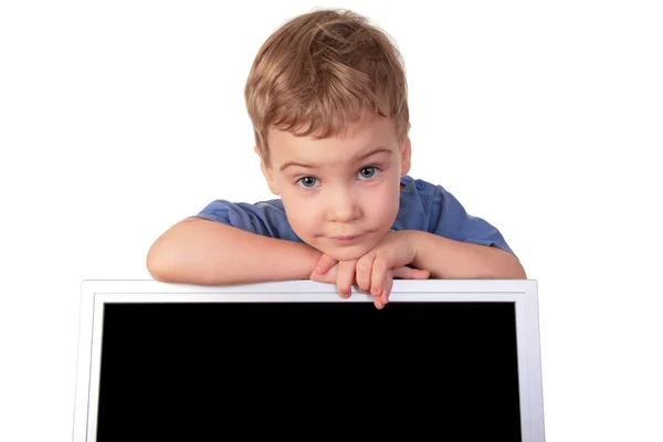 Bambina con monitor — Foto Stock