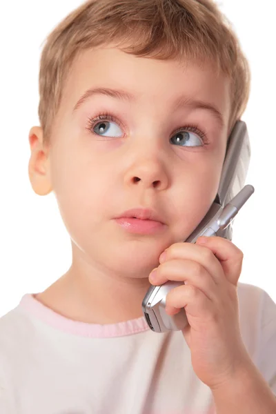 Petite fille parle sur téléphone chell — Photo