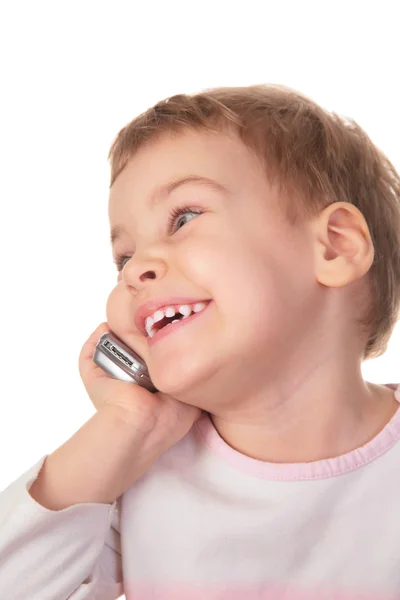 Chica sonriente habla en el teléfono celular — Foto de Stock