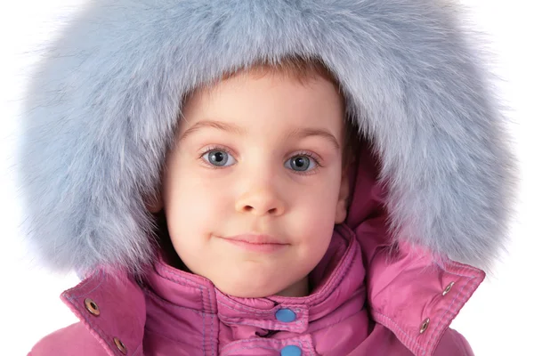 Portrait of little girl in furry hat — Stock Photo, Image