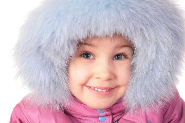 2 tüylü şapkalı küçük kız portresi — Stok fotoğraf