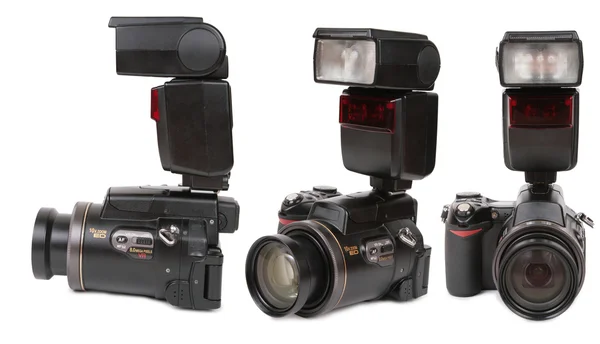 Câmera digital com flash — Fotografia de Stock