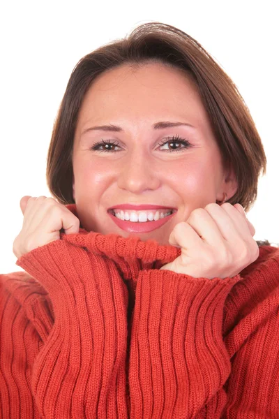 Retrato de menina em camisola vermelha 2 — Fotografia de Stock