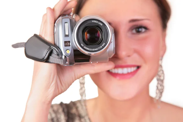 Femme avec caméra vidéo — Photo