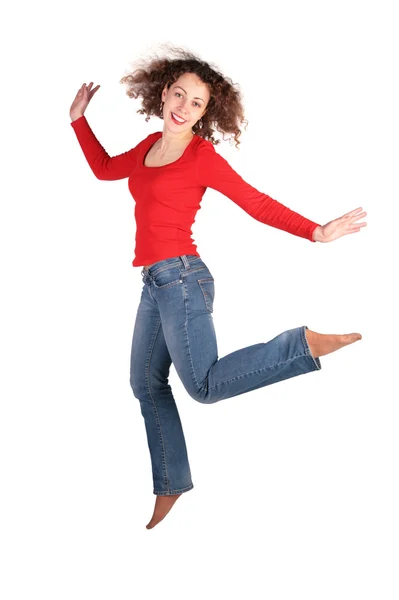 Young beautiful woman jumps — Stock Photo, Image