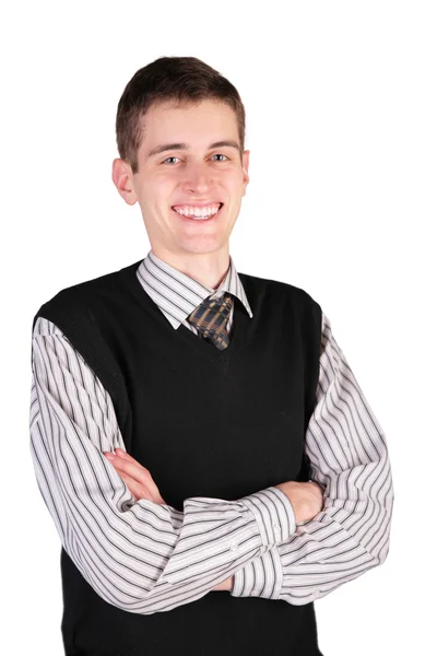 Glimlachende man in zwart vest — Stockfoto