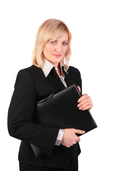 Mittelmäßige Geschäftsfrau mit schwarzem Ordner — Stockfoto