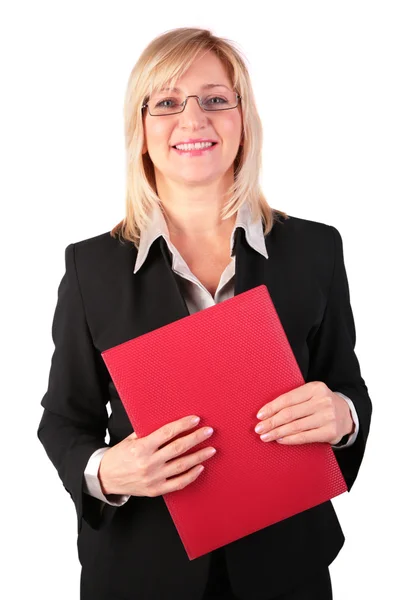 Mujer de negocios de mediana edad con carpeta roja — Foto de Stock