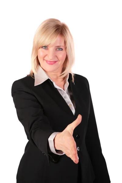 Middleaged woman gives hand — Stock Photo, Image