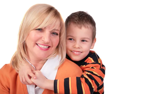 Middleaged woman with boy posing — Stock Photo, Image
