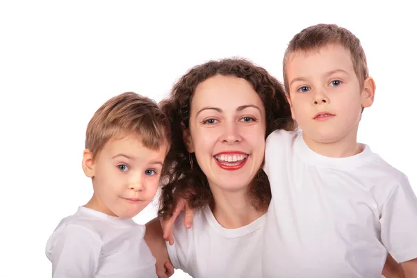 Moeder met kinderen gezichten close-up — Stockfoto