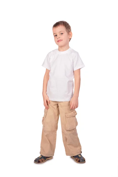 Pojke i vit skjorta poserar — Stockfoto
