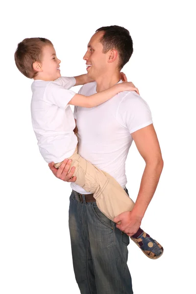 Pai segura filho cara a cara — Fotografia de Stock
