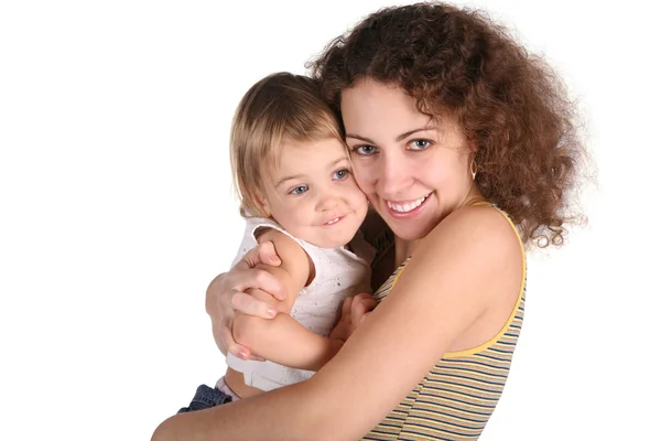 Uśmiech matki z dzieckiem na białym tle — Zdjęcie stockowe