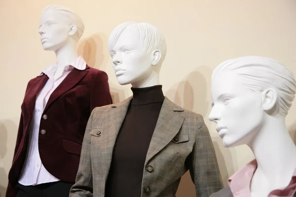 Three mannequins in jackets — Stock Photo, Image