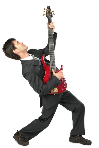 Guitarist in suit poses — Stock Photo, Image