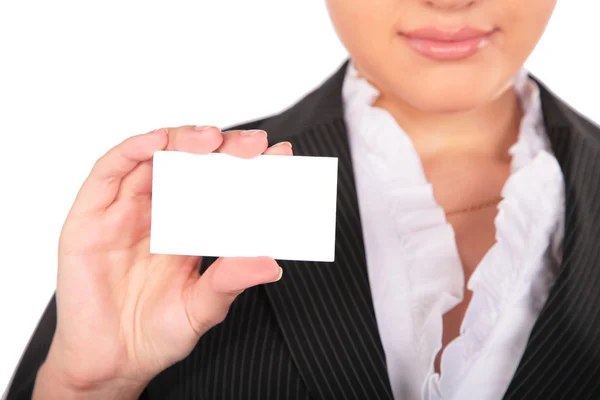 Young woman with card for text — Stock Photo, Image
