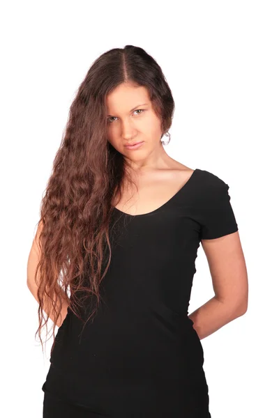 Jong meisje in zwarte jurk — Stockfoto