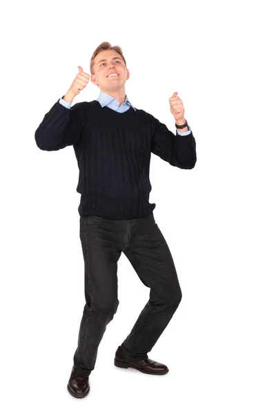 Young man gives gesture — Stock Photo, Image