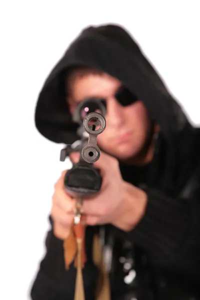 Man to aim from gun — Stock Photo, Image