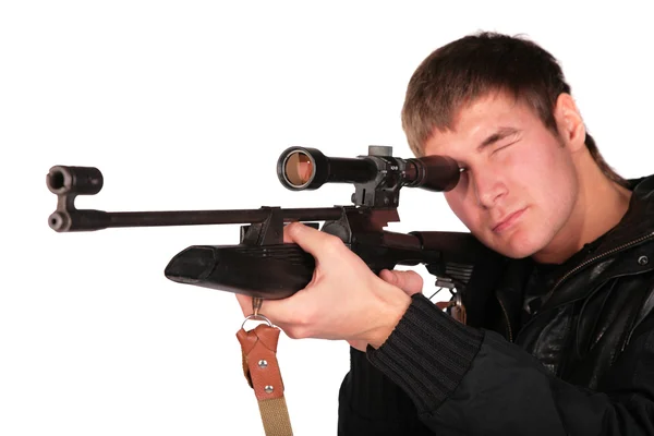Mladý muž na cíl z pistole — Stock fotografie