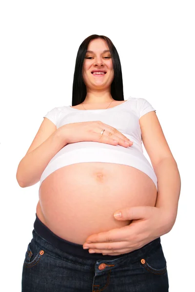 Gravid tjej magen närbild — Stockfoto