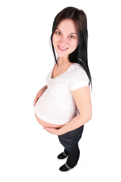Беременная девушка вид сверху — стоковое фото