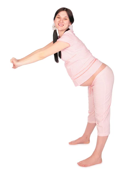 Hamile kız egzersizleri yapıyor — Stok fotoğraf