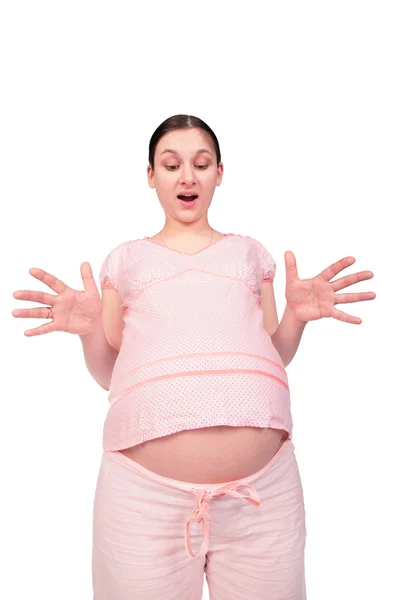 Těhotná dívka překvapeně — Stock fotografie