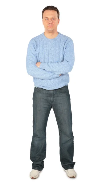 Człowiek w niebieski sweter — Zdjęcie stockowe