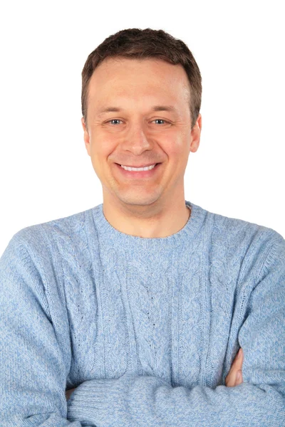 Sorrindo homem em camisola azul — Fotografia de Stock