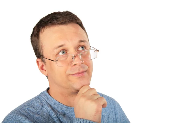 Thinking man in glasses — Stock Photo, Image