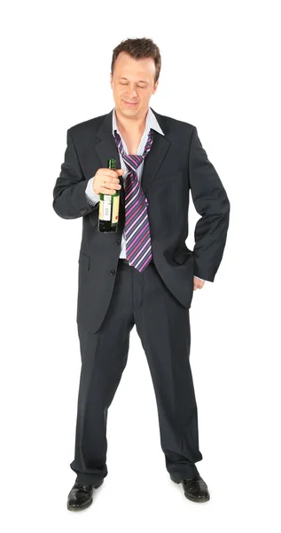 Affärsman med flaska vin — Stockfoto