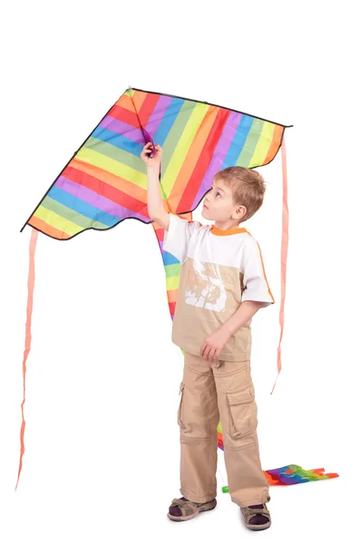 男孩拿着风筝 — 图库照片