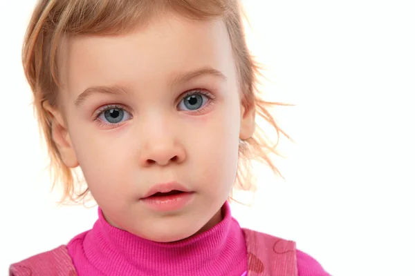 Μικρό κορίτσι στο ροζ φόρεμα πρόσωπο close-up — Φωτογραφία Αρχείου