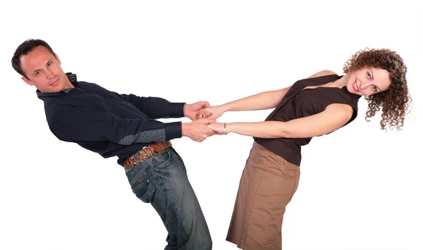 Young pair stand having joined hands — Stock Photo, Image