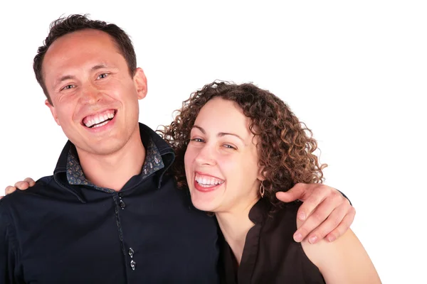 Joven pareja abraza y ríe en voz alta —  Fotos de Stock