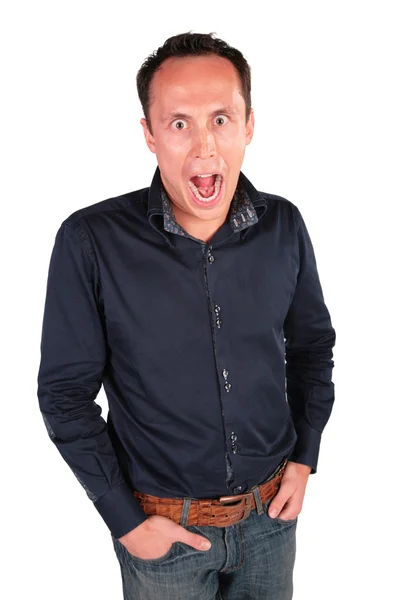 Surprised person with widely open mouth — Stock Photo, Image