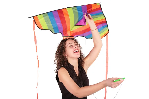 Ung kvinna med kite — Stockfoto