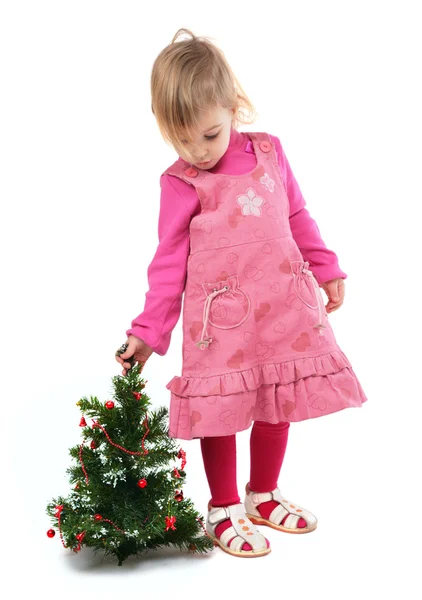 Holčička s vánoční stromeček — Stock fotografie