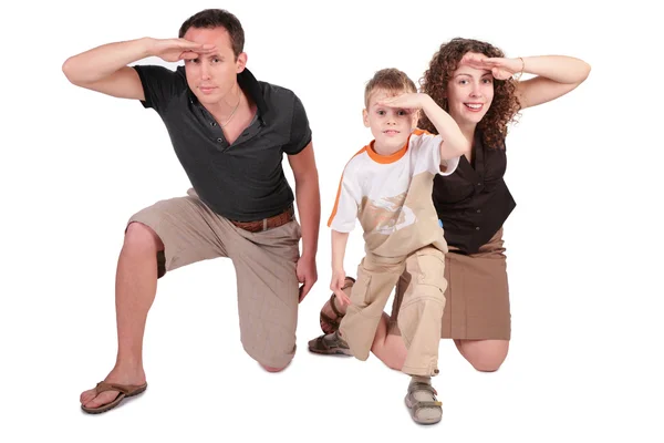 Father, son and mother look out for something — Stock Photo, Image