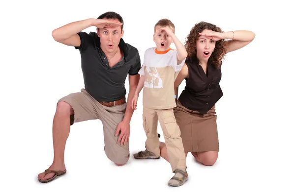 Father, son and mother have seen something and are surprised — Stock Photo, Image