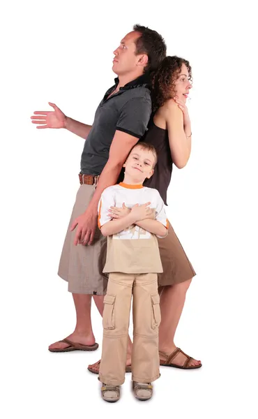 Otec, syn a matka jsou překvapeni — Stock fotografie