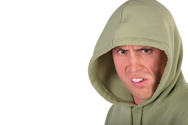 Angry man in hood — Stock Photo, Image